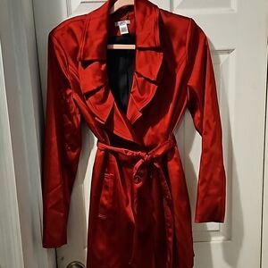 Cache Red Satin Trench with Self-Tie Waist